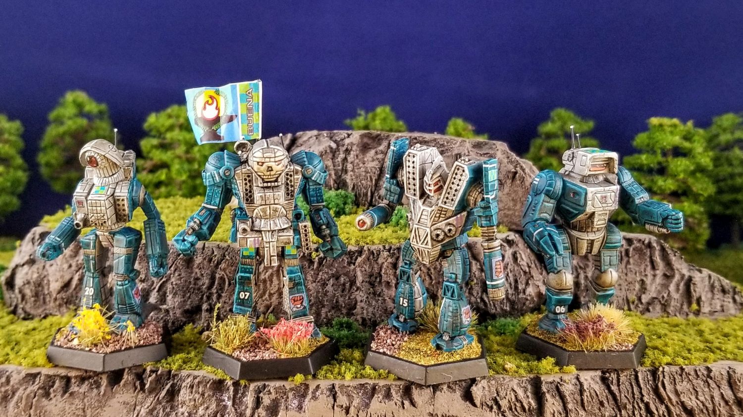 Battletech Steiner Lyran Commonwealth Buena Training Battalion Cyclops (CP-10-Z), Atlas (AS7-D-DC), Daboku (DCMS-MX90-D), Highlander (HGN-733P)