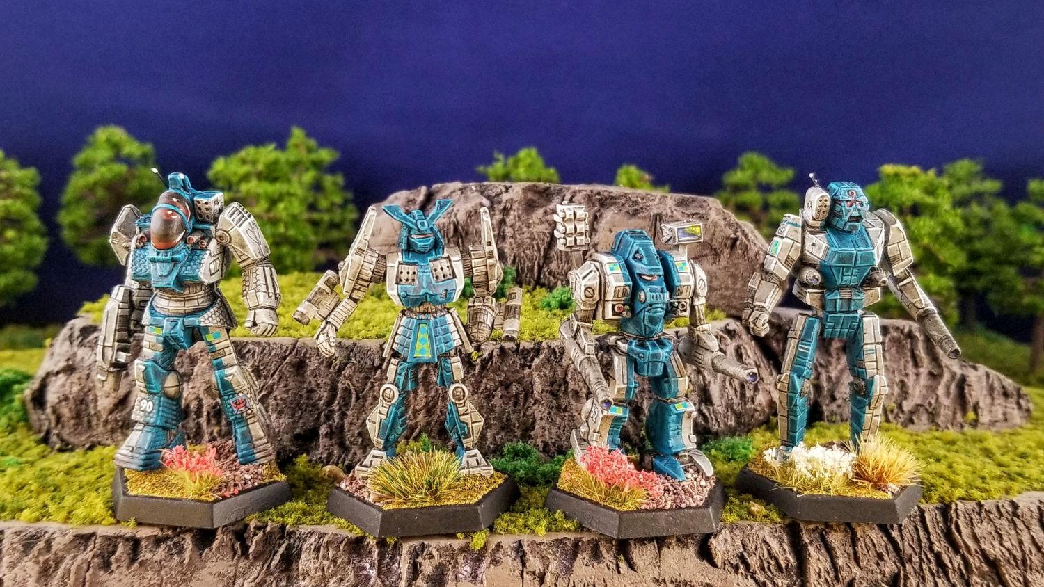 Battletech Steiner Lyran Commonwealth Buena Training Battalion Battlemaster (BLR-1S), Hatamoto-Chi (HTM-26T), Warhammer (WHM-6R), Banshee (BNC-3S)